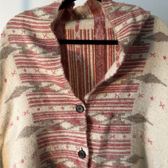 Southwestern Cream and Red Women's Poncho - Picture 3 of 7